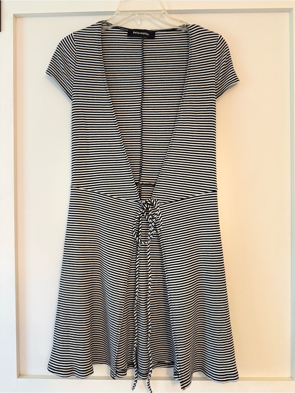 Reformation Black and White Striped Tie-Front Dress